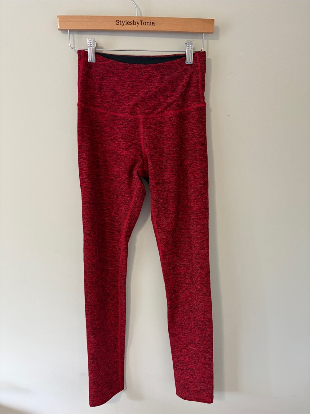 Beyond Yoga SET Peplum Back Jacket Red Spacedye Top Full Zip High Rise Pant Sz M - Picture 2 of 15